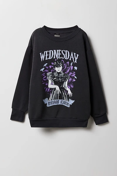 Girls Wednesday Puff Print Fleece Sweatshirt