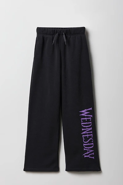 Pantalon d'entraînement à jambe large en molleton imprimé Wednesday pour fille