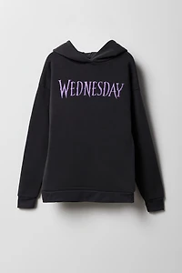 Haut à capuchon en molleton avec motif brodé Wednesday pour fille