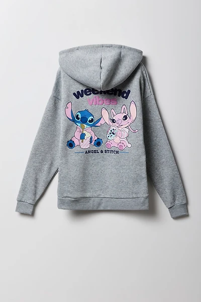 Girls Stitch & Angel Puff Print Fleece Hoodie