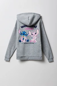 Girls Stitch & Angel Puff Print Fleece Hoodie