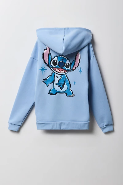 Haut à capuchon en molleton avec imprimé Stitch pour fille