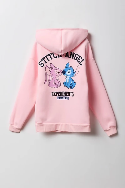 Haut à capuchon en molleton avec imprimé Stitch & Angel relief pour fille