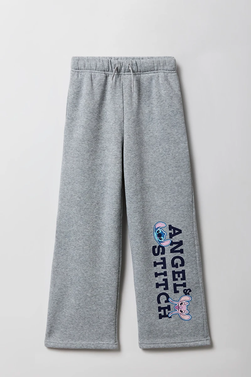 Pantalon d'entraînement à jambe large en molleton avec imprimé Stitch pour fille