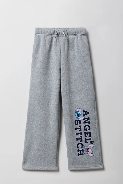 Pantalon d'entraînement à jambe large en molleton avec imprimé Stitch pour fille