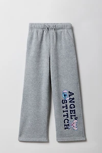 Pantalon d'entraînement à jambe large en molleton avec imprimé Stitch pour fille