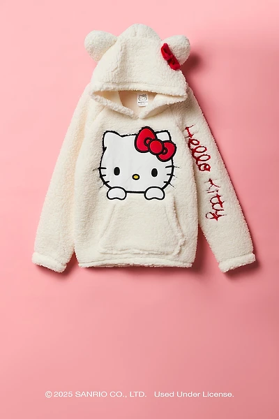 Haut à capuchon en Sherpa avec motif brodé Hello Kitty® 3D pour fille