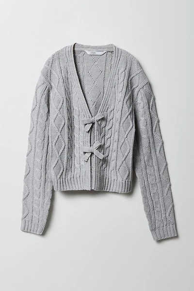 Cardigan en tricot torsadé avec ceinture pour fille