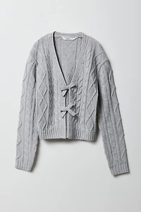 Cardigan en tricot torsadé avec ceinture pour fille