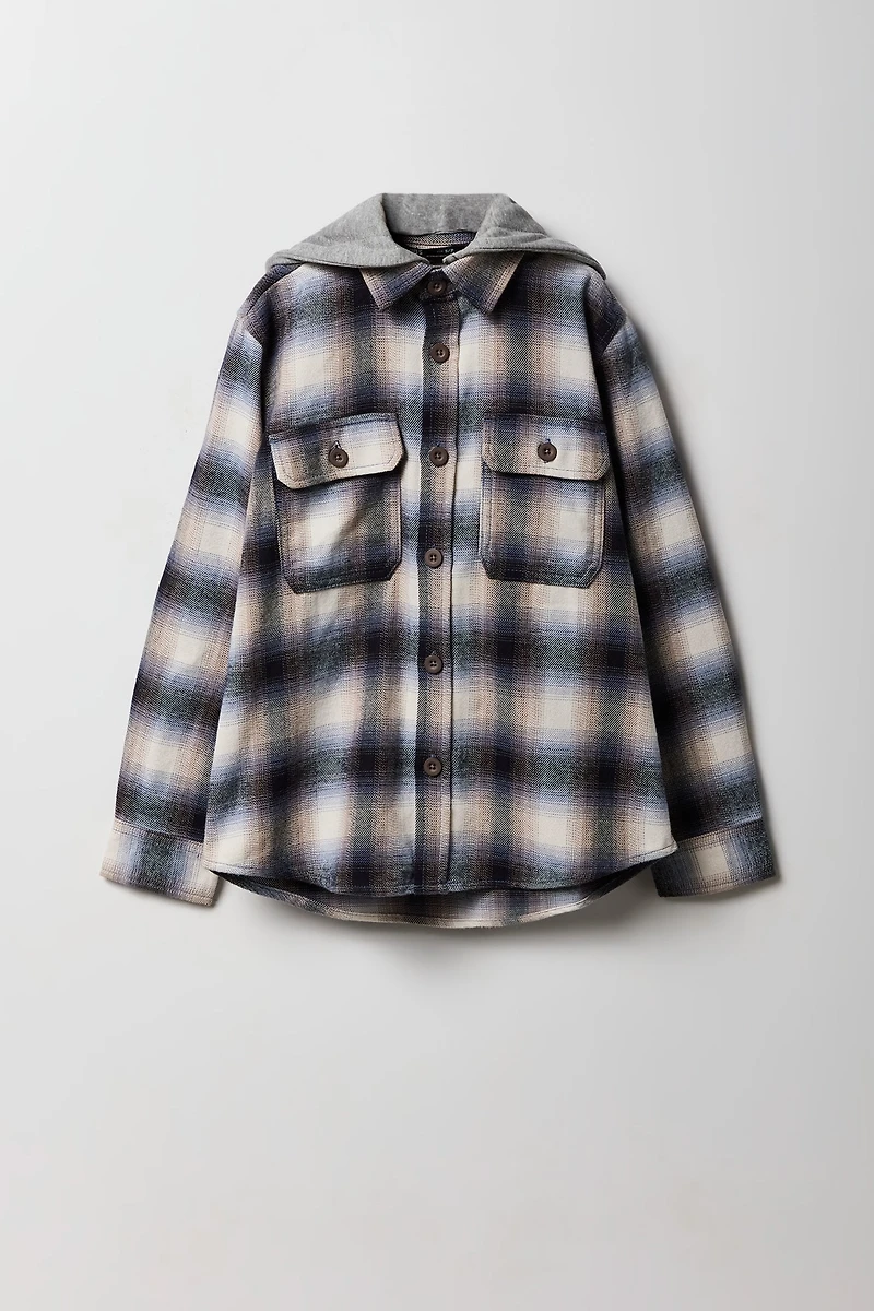 Boys Flannel Hooded Button-Up Top