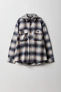Boys Flannel Hooded Button-Up Top