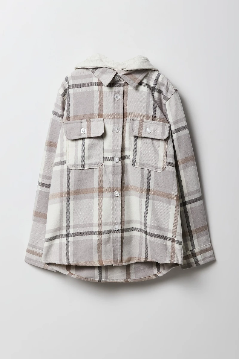 Haut boutonné à capuchon en flanelle pour garçon