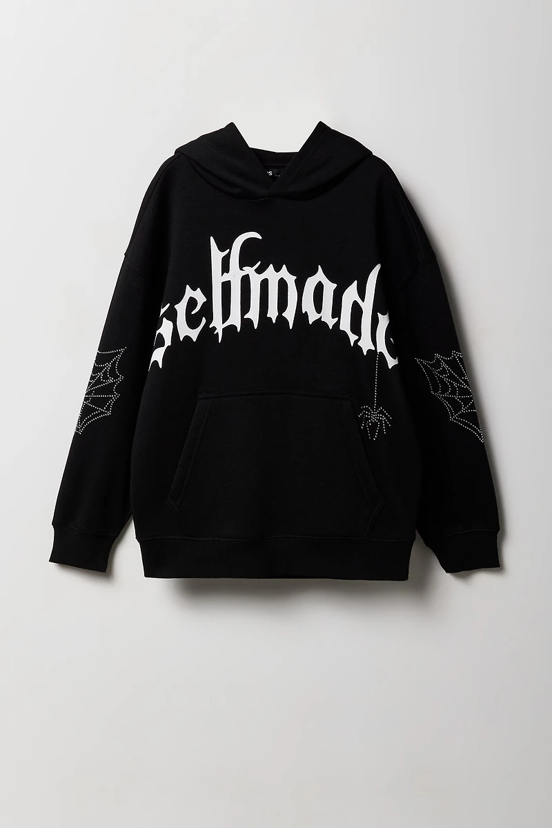 Haut à capuchon avec imprimé Self Made Spider et pierres du Rhin pour enfant