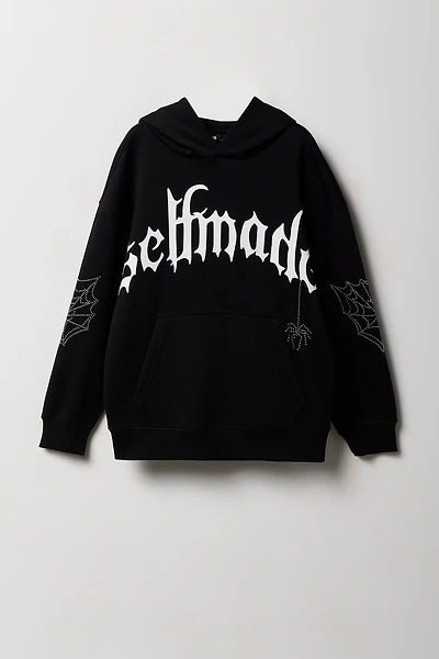 Haut à capuchon avec imprimé Self Made Spider et pierres du Rhin pour enfant