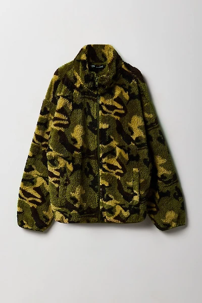 Kids Sherpa Camo Zip-Up Top