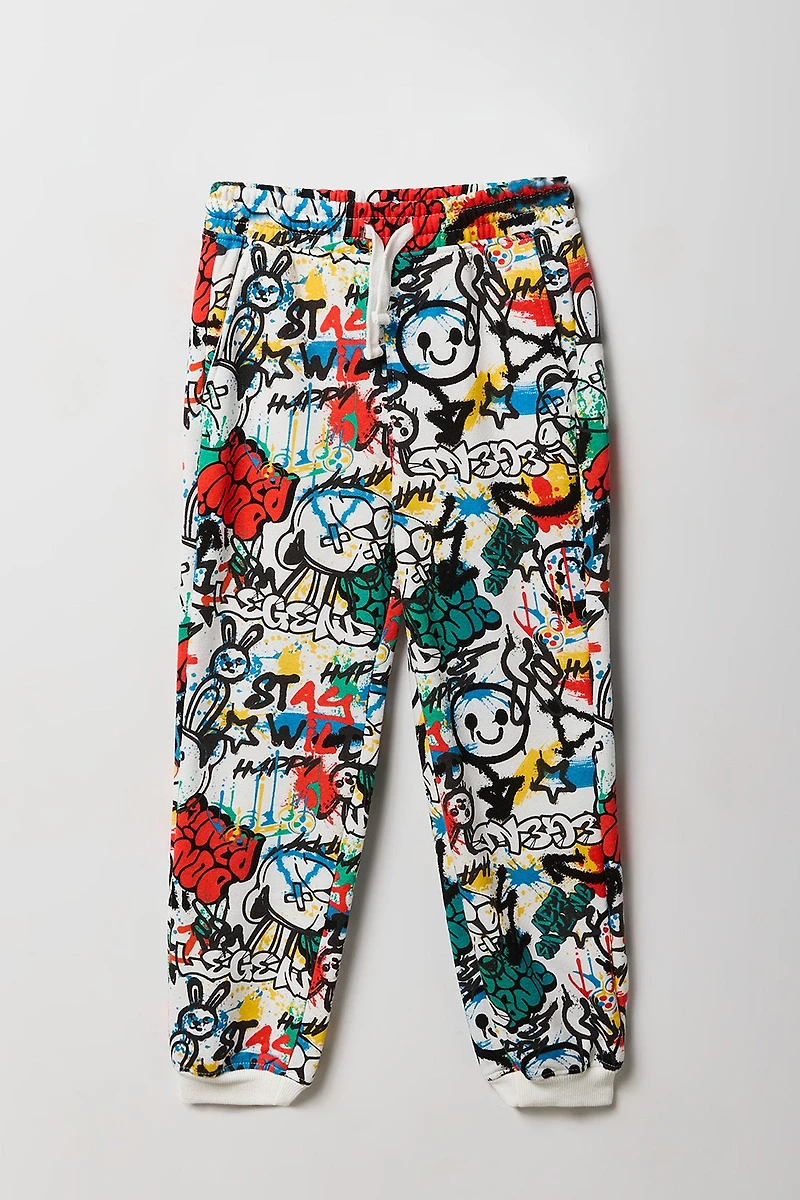 Kids Graffiti Print Fleece Jogger