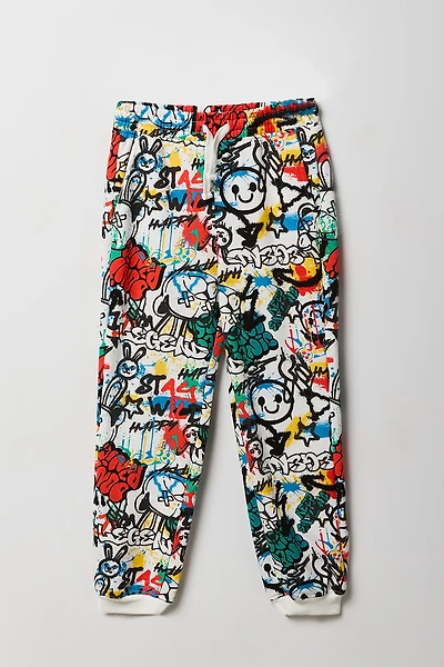Kids Graffiti Print Fleece Jogger