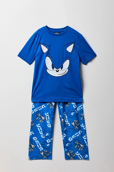 Ensemble pantalon de pyjama pelucheux et t-shirt à imprimé Sonic Graphic pour enfants
