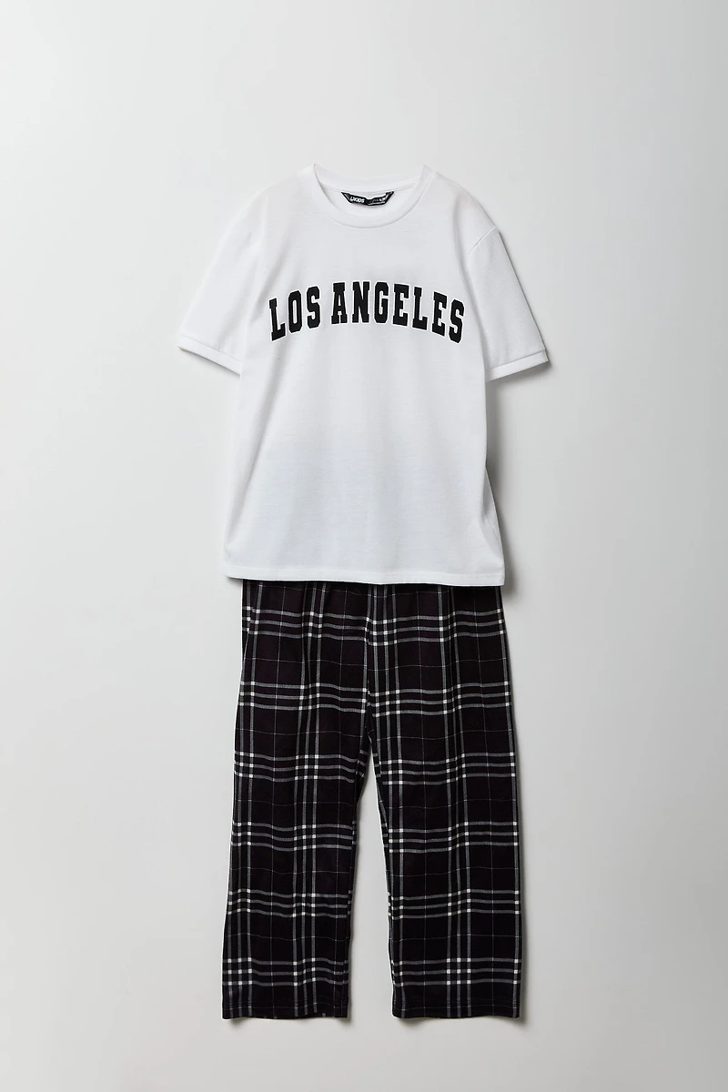 Kids T-Shirt & Plaid Pant Pajama Set