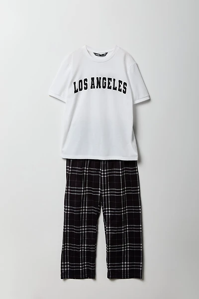 Kids T-Shirt & Plaid Pant Pajama Set