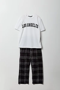 Kids T-Shirt & Plaid Pant Pajama Set