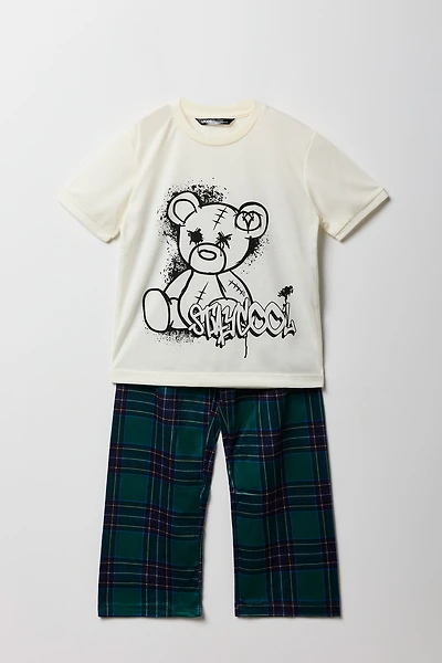 Kids T-Shirt & Plaid Pant Pajama Set