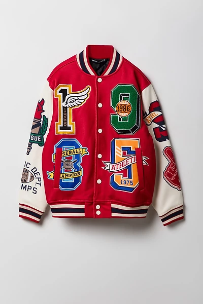 Boys Chenille Embroidered Fleece Varsity Jacket