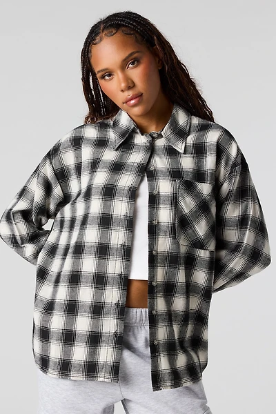 Flannel Plaid Printed Oversized Top