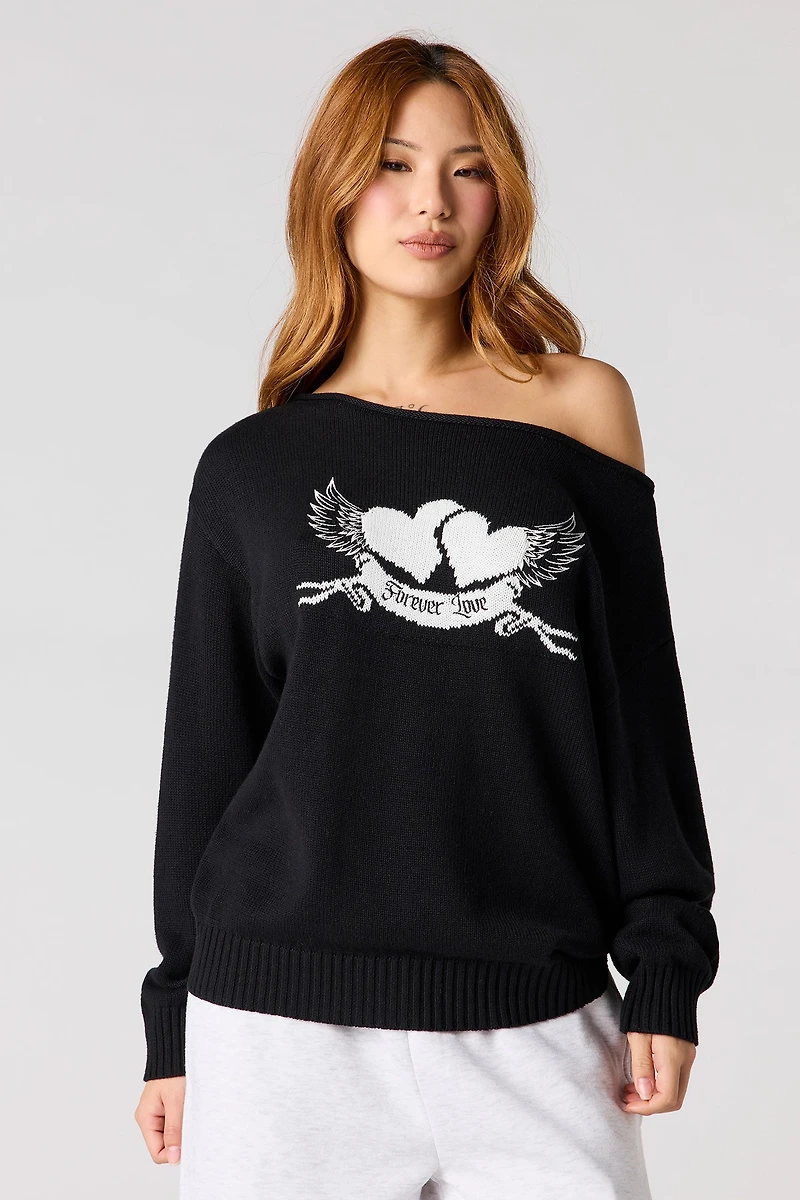 Embroidered Off Shoulder Sweater