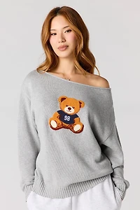 Teddy Chenille Embroidered Off Shoulder Sweater