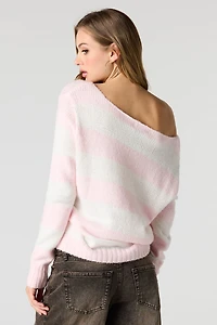 Striped Mossy Knit Off Shoulder Sweater