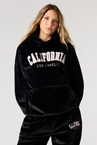 Embroidered Oversized Faux Fur Hoodie