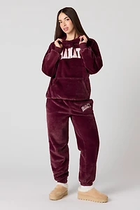 Embroidered Faux Fur Jogger