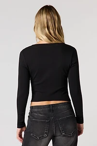 V-Neck Button-Up Long Sleeve Top