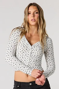 V-Neck Button-Up Long Sleeve Top