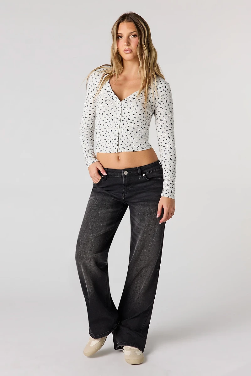 V-Neck Button-Up Long Sleeve Top