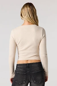 V-Neck Button-Up Long Sleeve Top