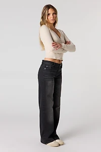 V-Neck Button-Up Long Sleeve Top