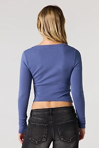 V-Neck Button-Up Long Sleeve Top