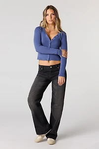 V-Neck Button-Up Long Sleeve Top