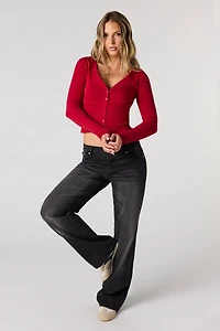 V-Neck Button-Up Long Sleeve Top