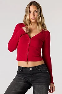 V-Neck Button-Up Long Sleeve Top