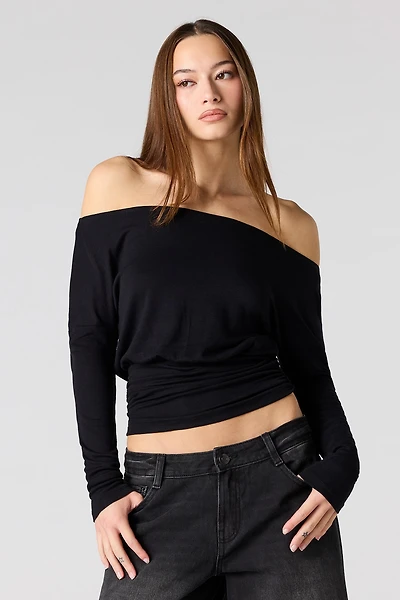 Off-Shoulder Cinched Waist Long Sleeve Top