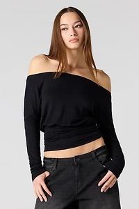 Off-Shoulder Cinched Waist Long Sleeve Top