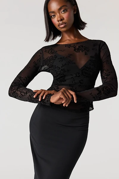 Floral Flocked Print Classic Top