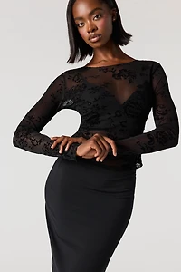 Floral Flocked Print Classic Top