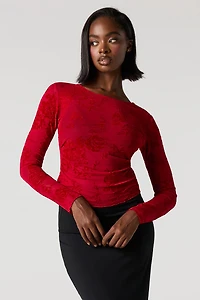 Floral Flocked Print Classic Top