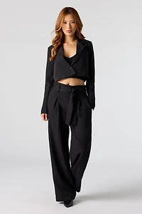 Belted Paperbag Wide Leg Dress Pant