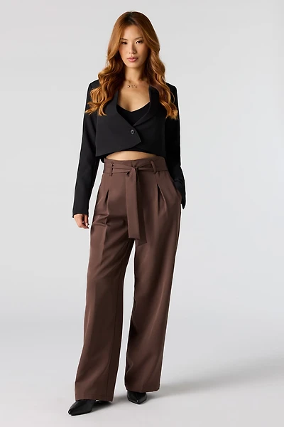 Pantalon habillé à jambe large avec taille froncée