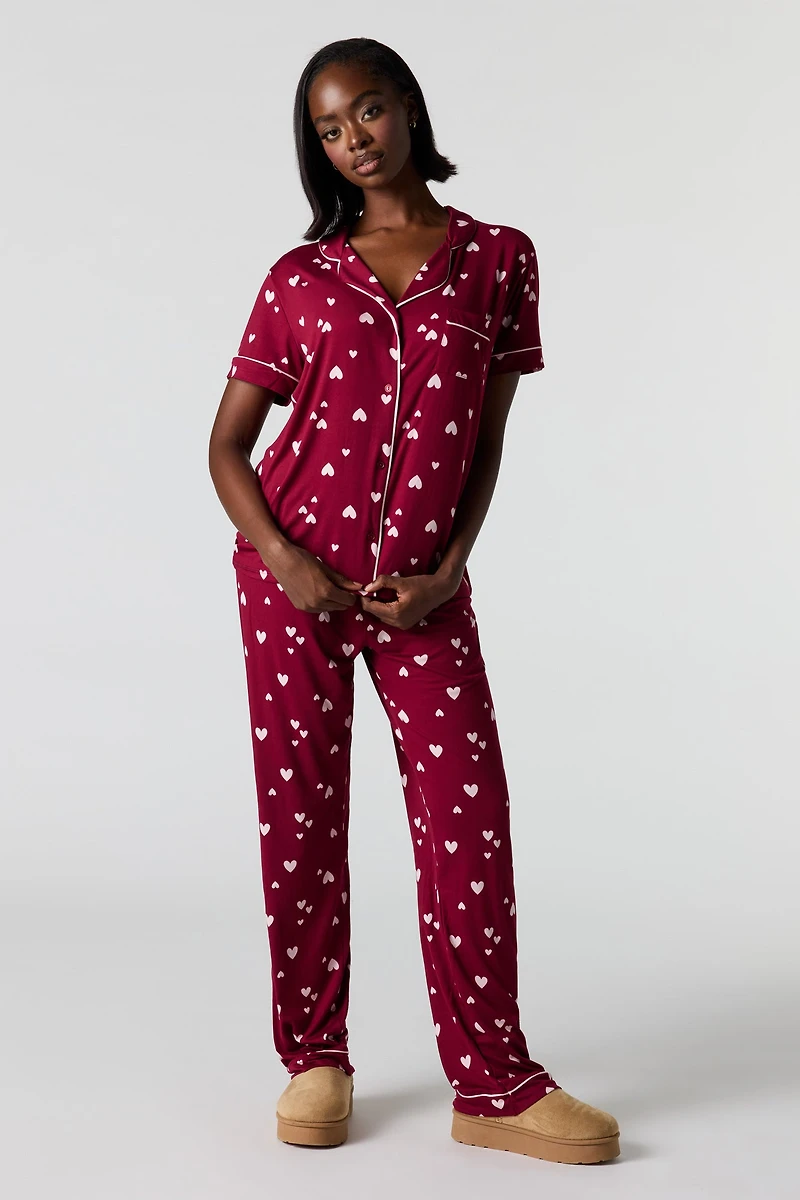 Ensemble pantalon de pyjama et haut boutonné imprimé